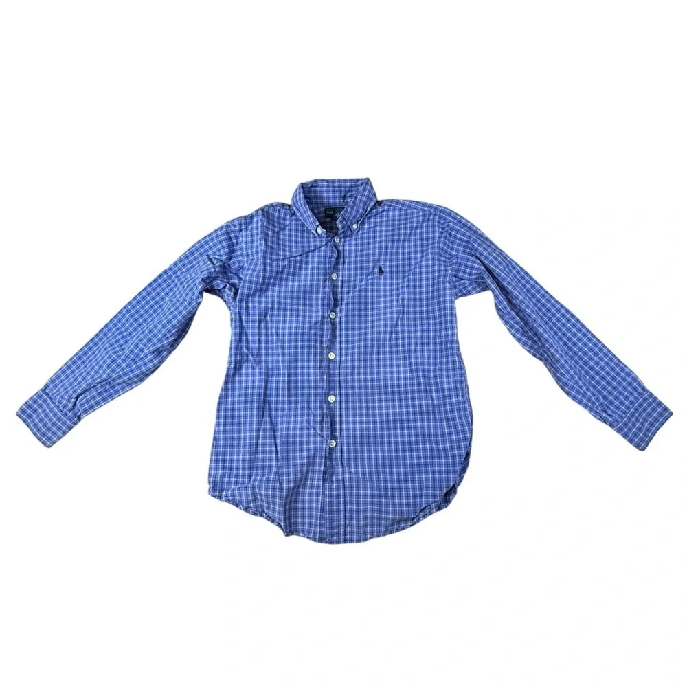 Polo Ralph Lauren Youth Blue Check Poplin Shirt Classic Fit Size Medium Large